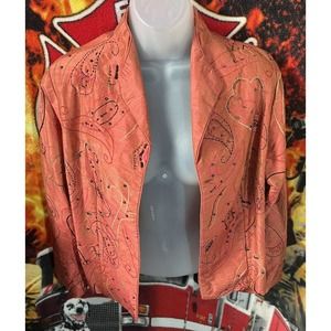 Yak Magik Women's Pink Orange Silk Long Sleeve Floral with Sequins‎ Size Medium